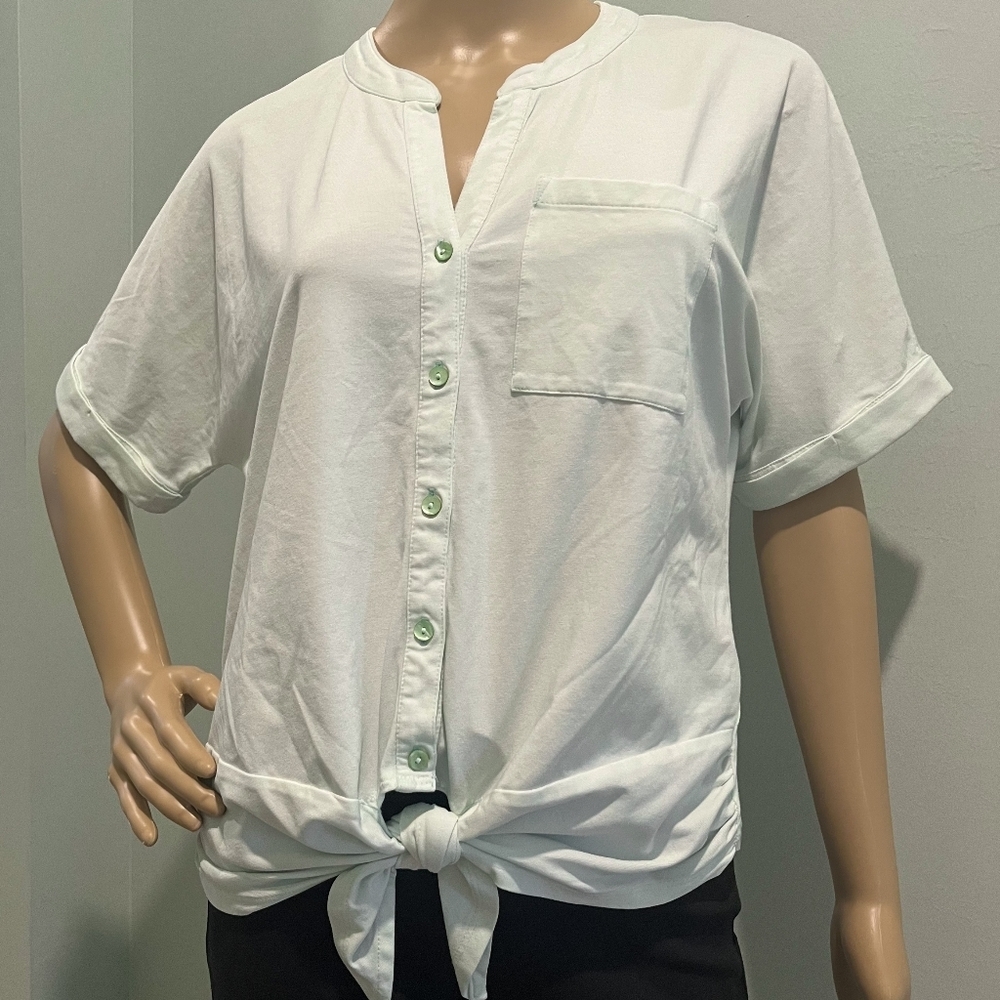 Nic & Zoe Tie Front‎ Button Down Knit Top  Cool Mint Color in Size Small …